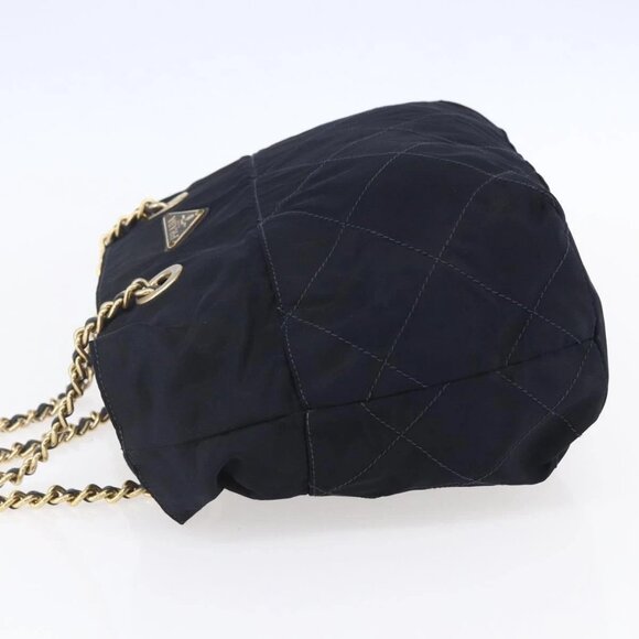 PRADA Chain Shoulder Bag Nylon Navy Gold - Picture 5 of 16